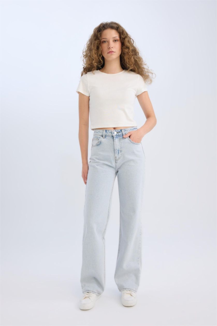 WOMAN Light Blue 90's Wide Leg High Waist Long Jeans