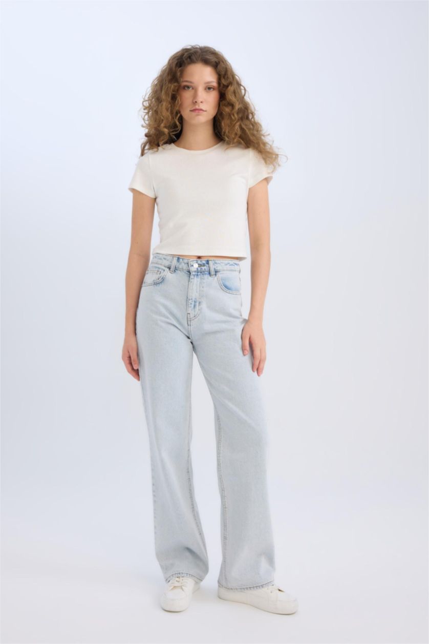WOMAN Light Blue 90's Wide Leg High Waist Long Jeans