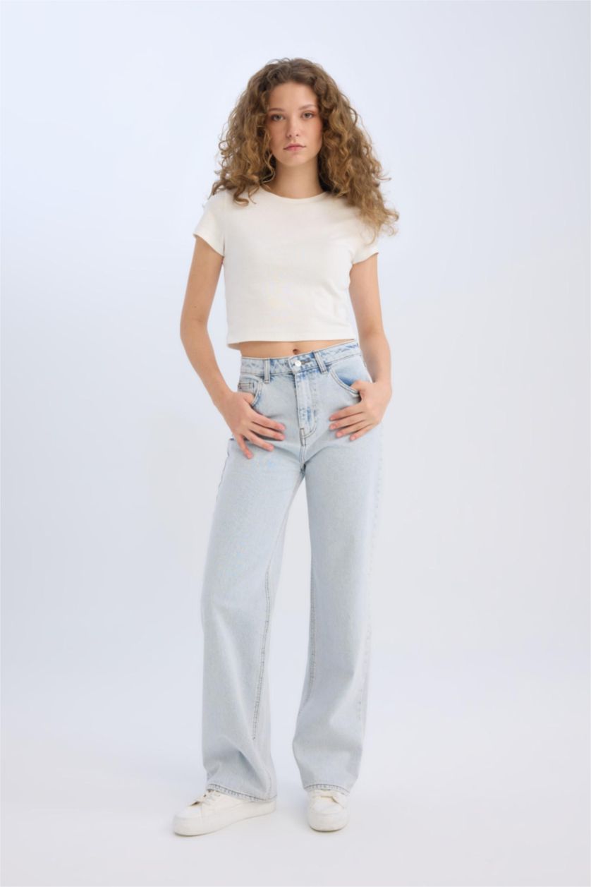 WOMAN Light Blue 90's Wide Leg High Waist Long Jeans