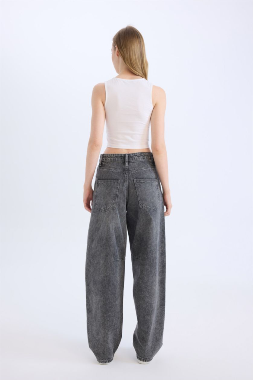 WOMAN Anthracite Baggy Fit High Waist Straight Leg Washed Jeans