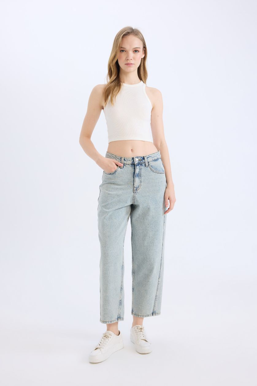 WOMAN Light Indigo Carrot Fit High Waist Straight Leg Jeans