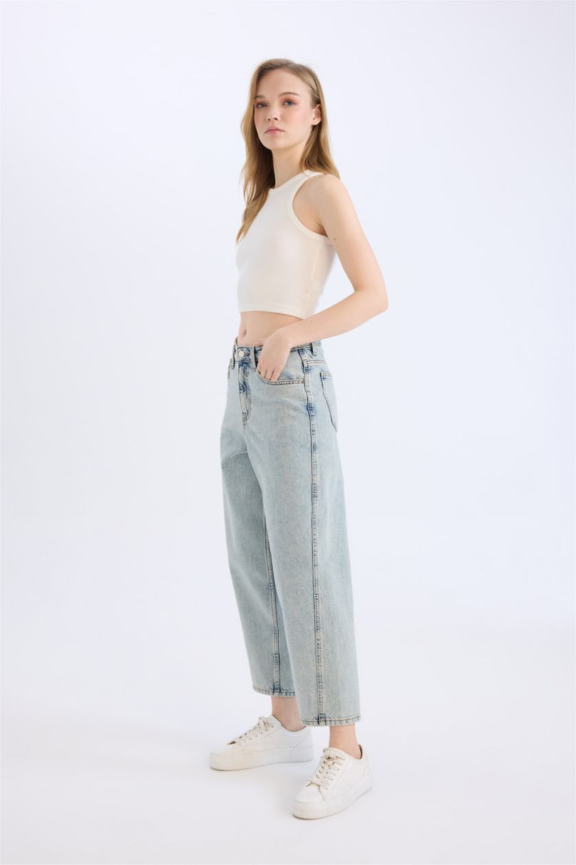 WOMAN Light Indigo Carrot Fit High Waist Straight Leg Jeans