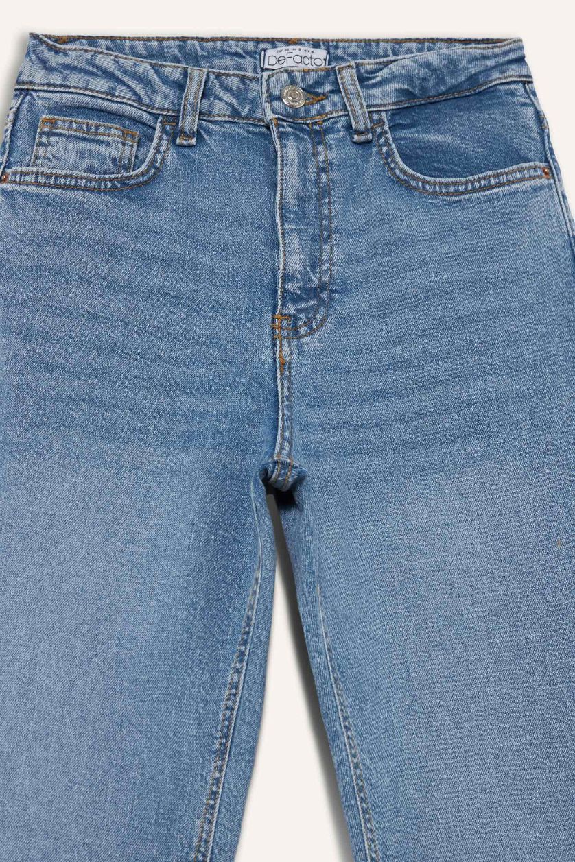 Kadın Mavi Mary Vintage Straight Fit Yüksek Bel Düz Paça Jean Kar Yıkamalı Pantolon