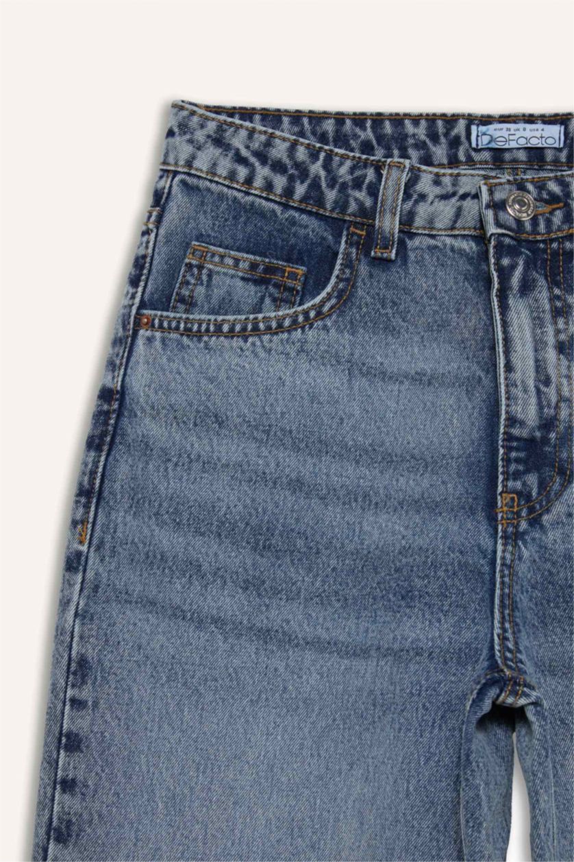 Kadın Mavi Straıght Wıde Yüksek Bel Uzun Jean Pantolon