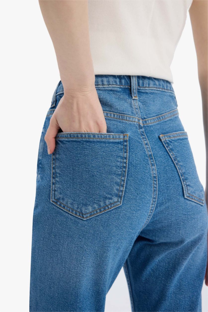 Kadın Mavi Mary Vintage Straight Fit Yüksek Bel Düz Paça Jean Pantolon