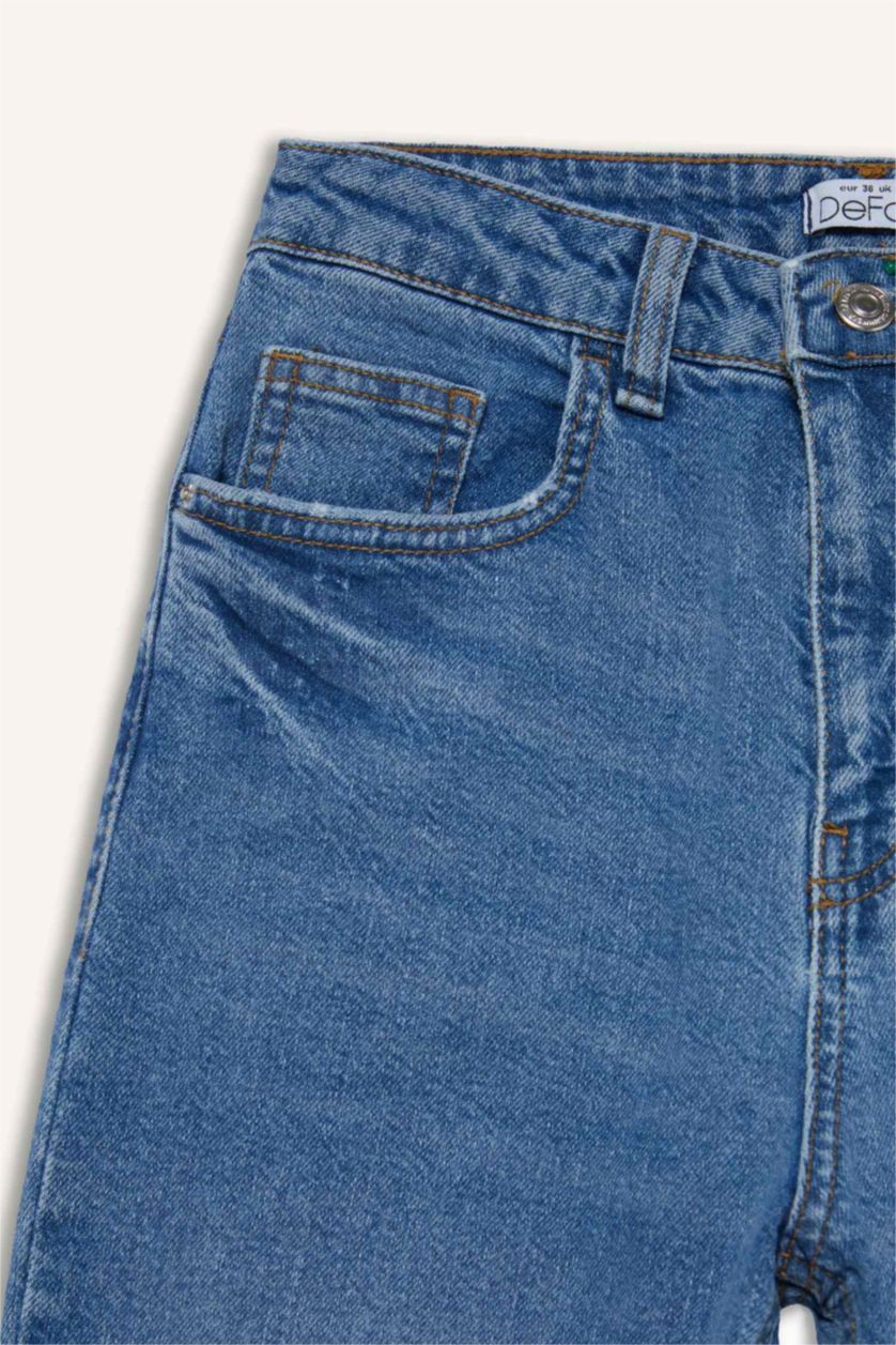 Kadın Mavi Mary Vintage Straight Fit Yüksek Bel Düz Paça Jean Pantolon
