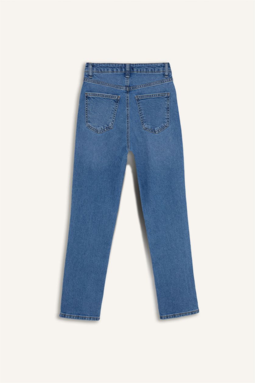 Kadın Mavi Mary Vintage Straight Fit Yüksek Bel Düz Paça Jean Pantolon