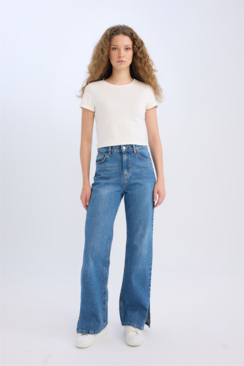 WOMAN Dark Blue 90's Wide Leg High Waist Straight Leg Long Jeans