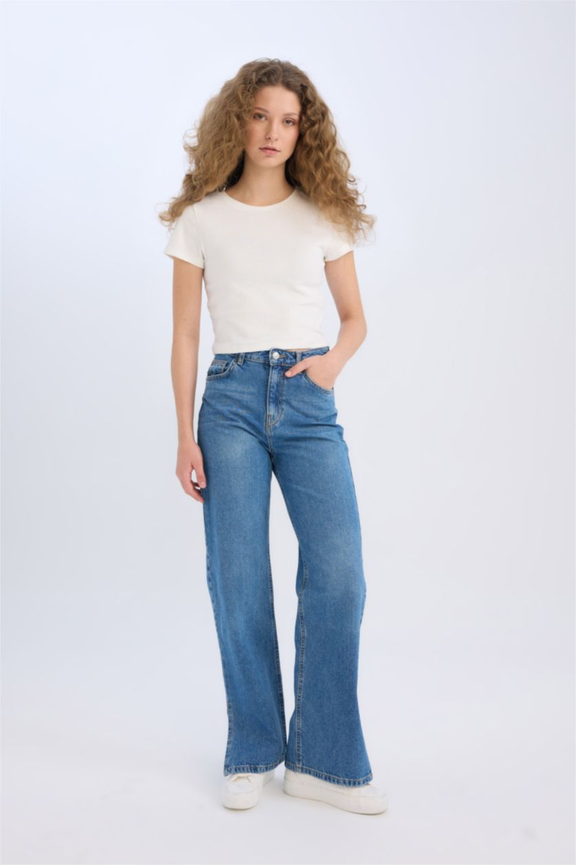 WOMAN Dark Blue 90's Wide Leg High Waist Straight Leg Long Jeans