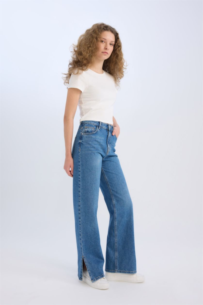 WOMAN Dark Blue 90's Wide Leg High Waist Straight Leg Long Jeans