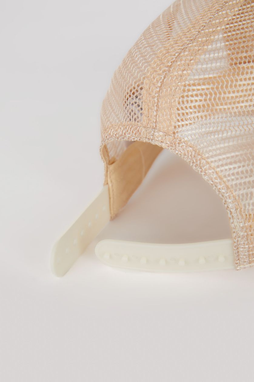 Kadın Bej Kadın Etiket Baskılı Dokuma Beyzbol Basketbol Şapkası