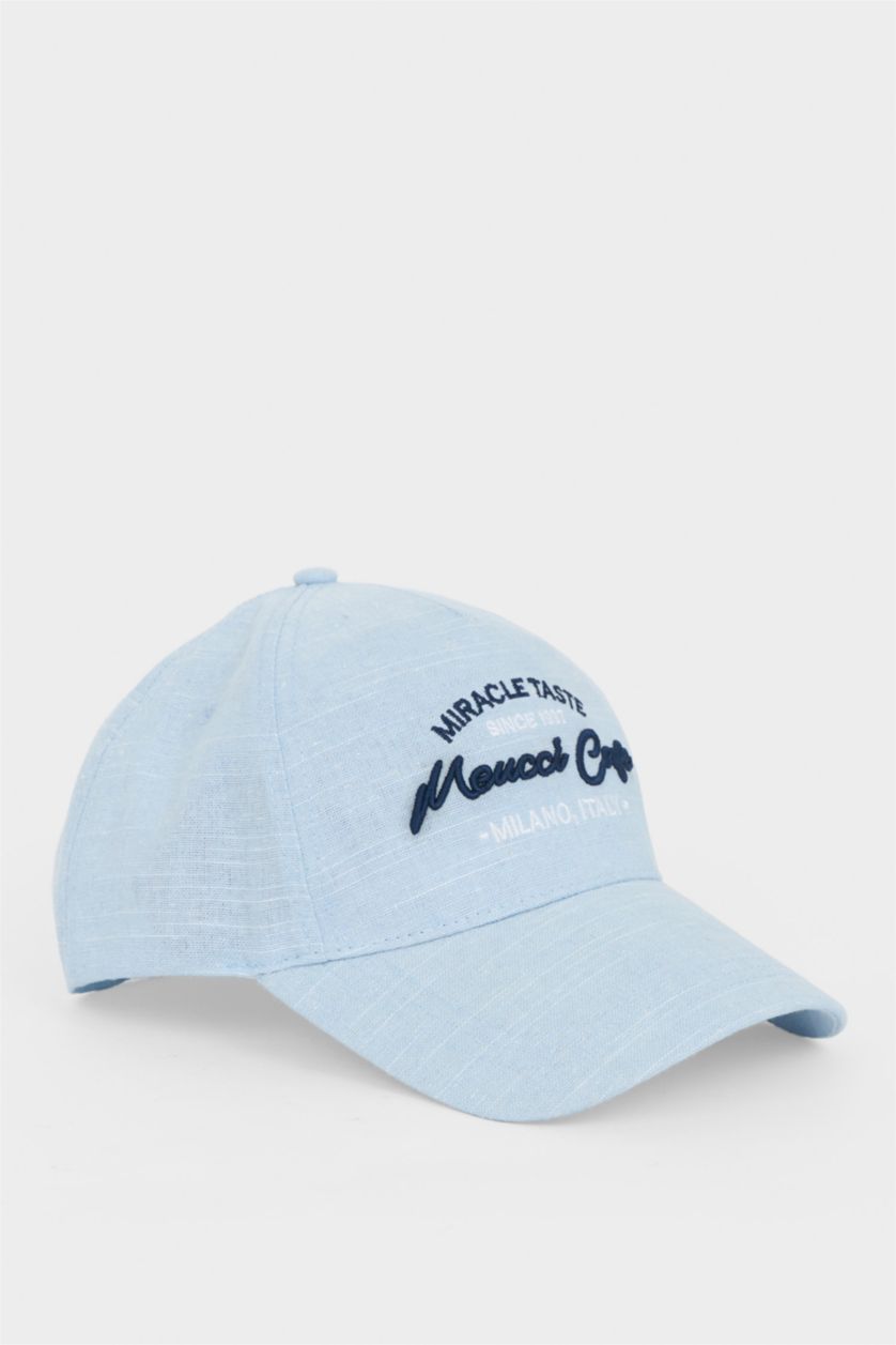 Kadın Mavi Nakışlı Dokuma Cap Şapka