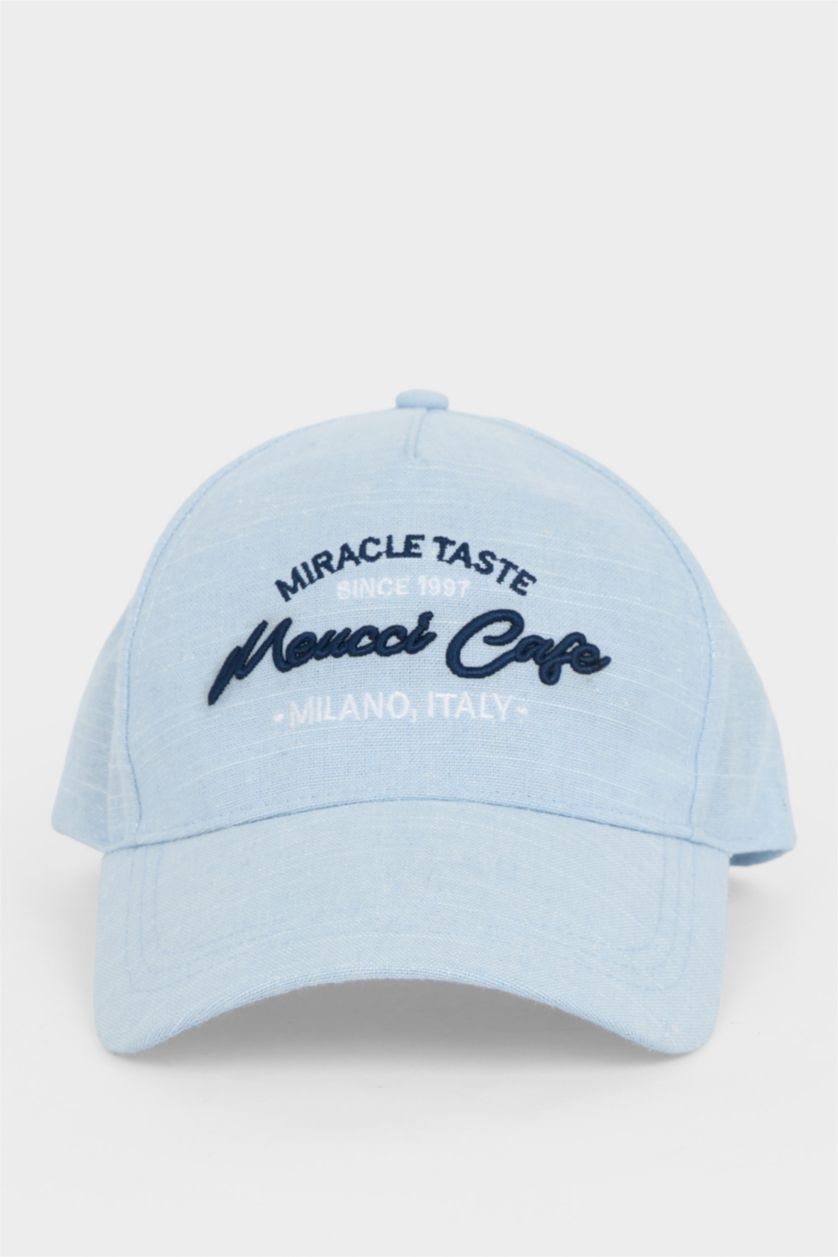 Kadın Mavi Nakışlı Dokuma Cap Şapka