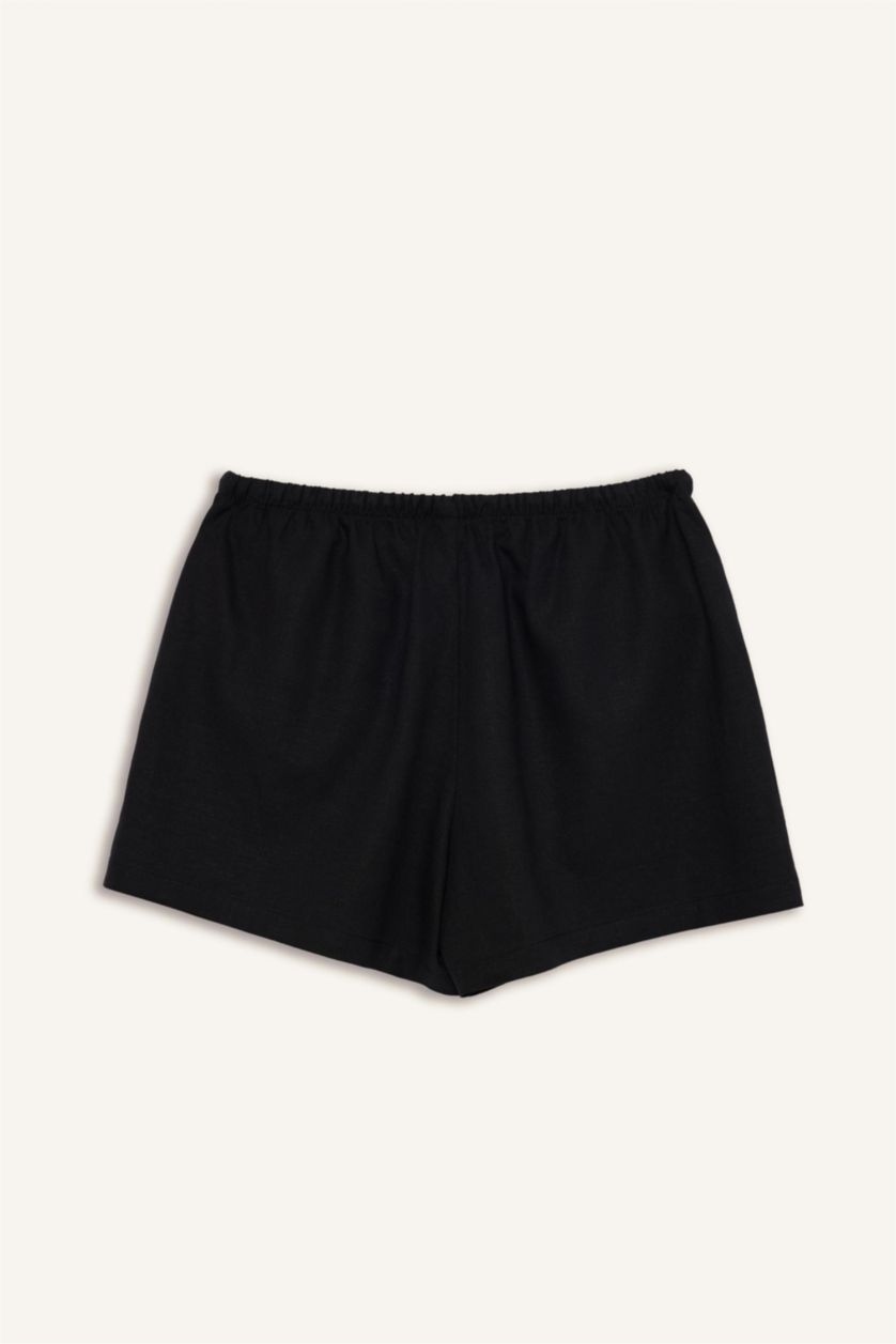 نساء أسود شورت قصة عادية بخصر عادي من مزيج الكتان