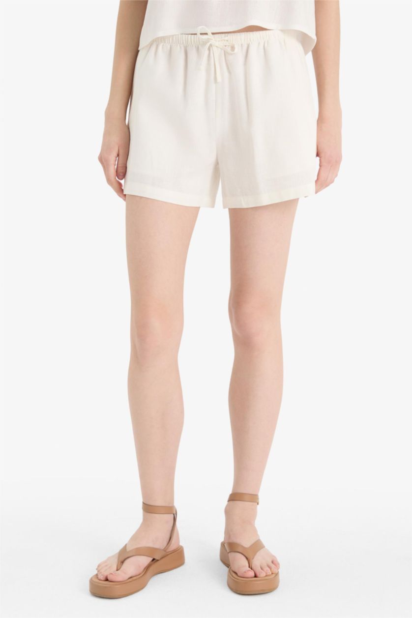 نساء اوف وايت شورتمن مزيج الكتان قصة عادية بخصر عادي