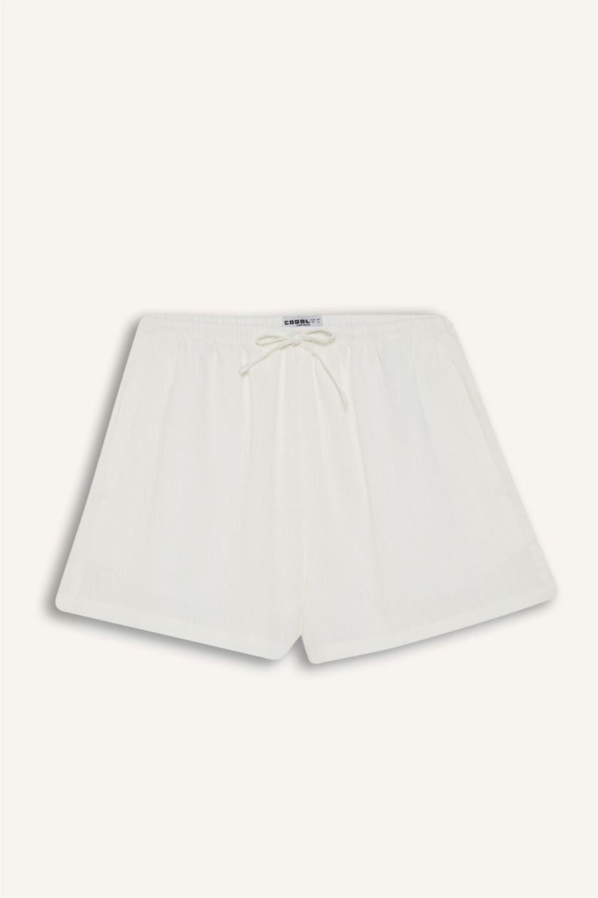 نساء اوف وايت شورتمن مزيج الكتان قصة عادية بخصر عادي