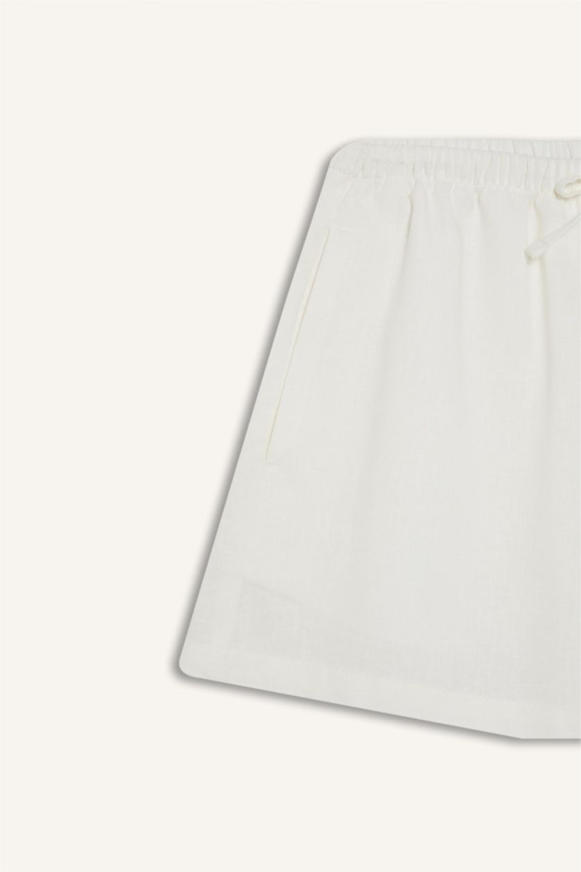 نساء اوف وايت شورتمن مزيج الكتان قصة عادية بخصر عادي