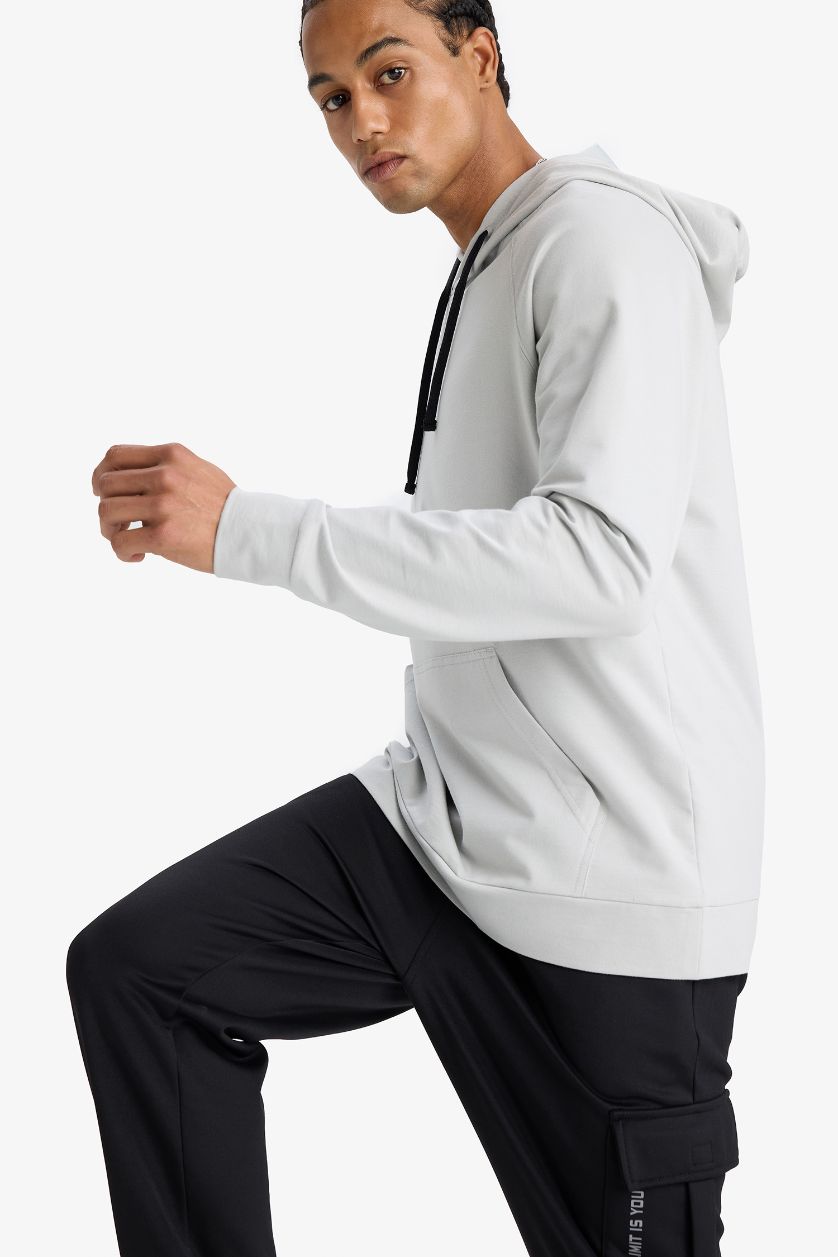 Erkek Açık Gri Standart Fit Kapüşonlu Sporcu Sweatshirt