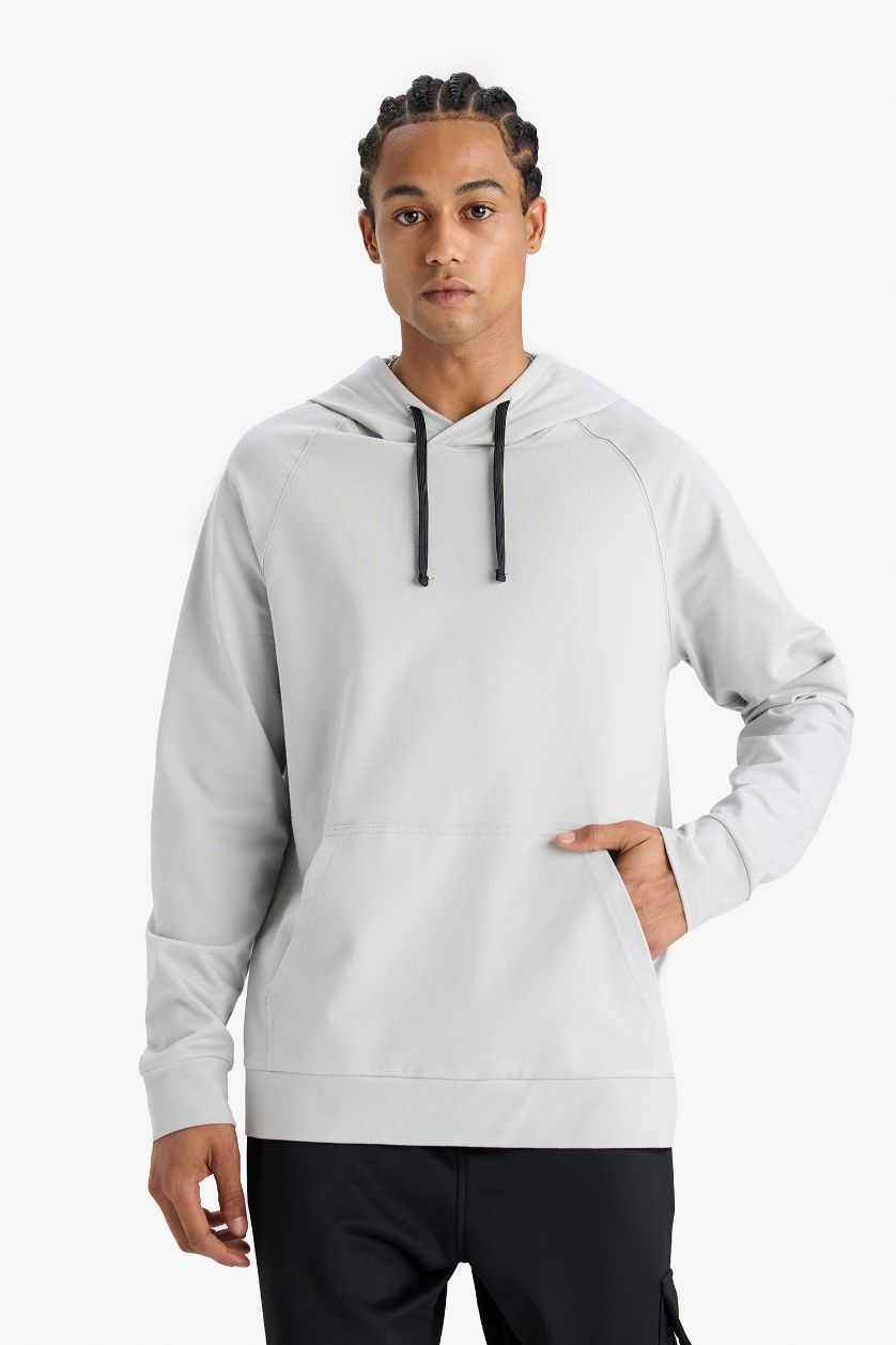 Erkek Açık Gri Standart Fit Kapüşonlu Sporcu Sweatshirt