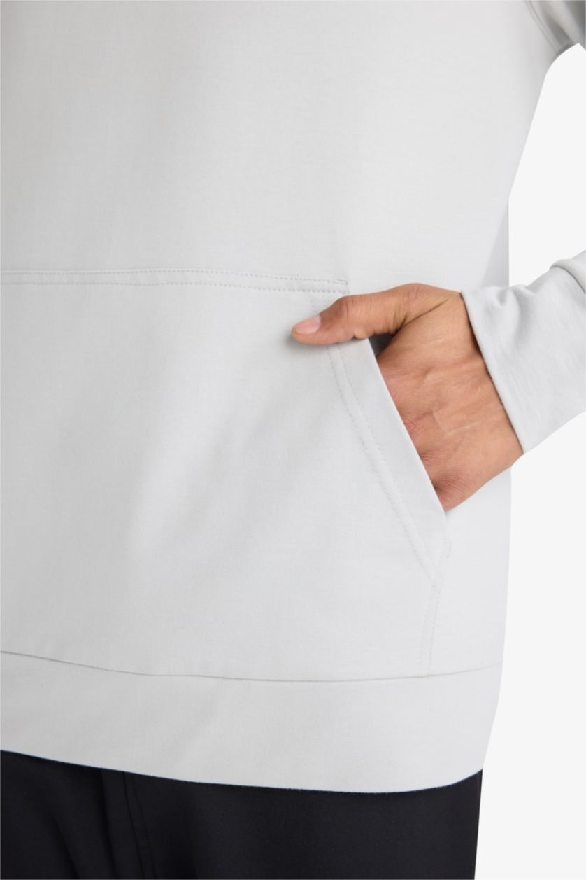 Erkek Açık Gri Standart Fit Kapüşonlu Sporcu Sweatshirt