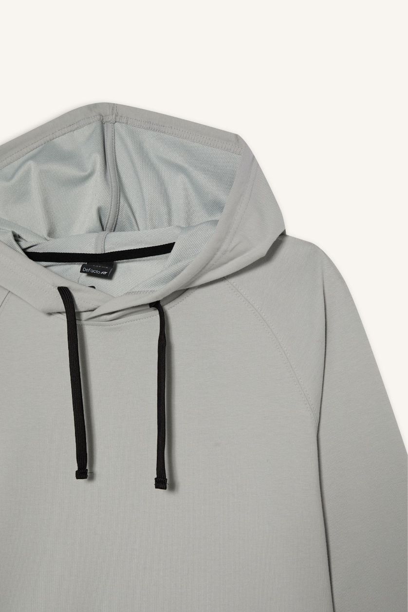 Erkek Açık Gri Standart Fit Kapüşonlu Sporcu Sweatshirt