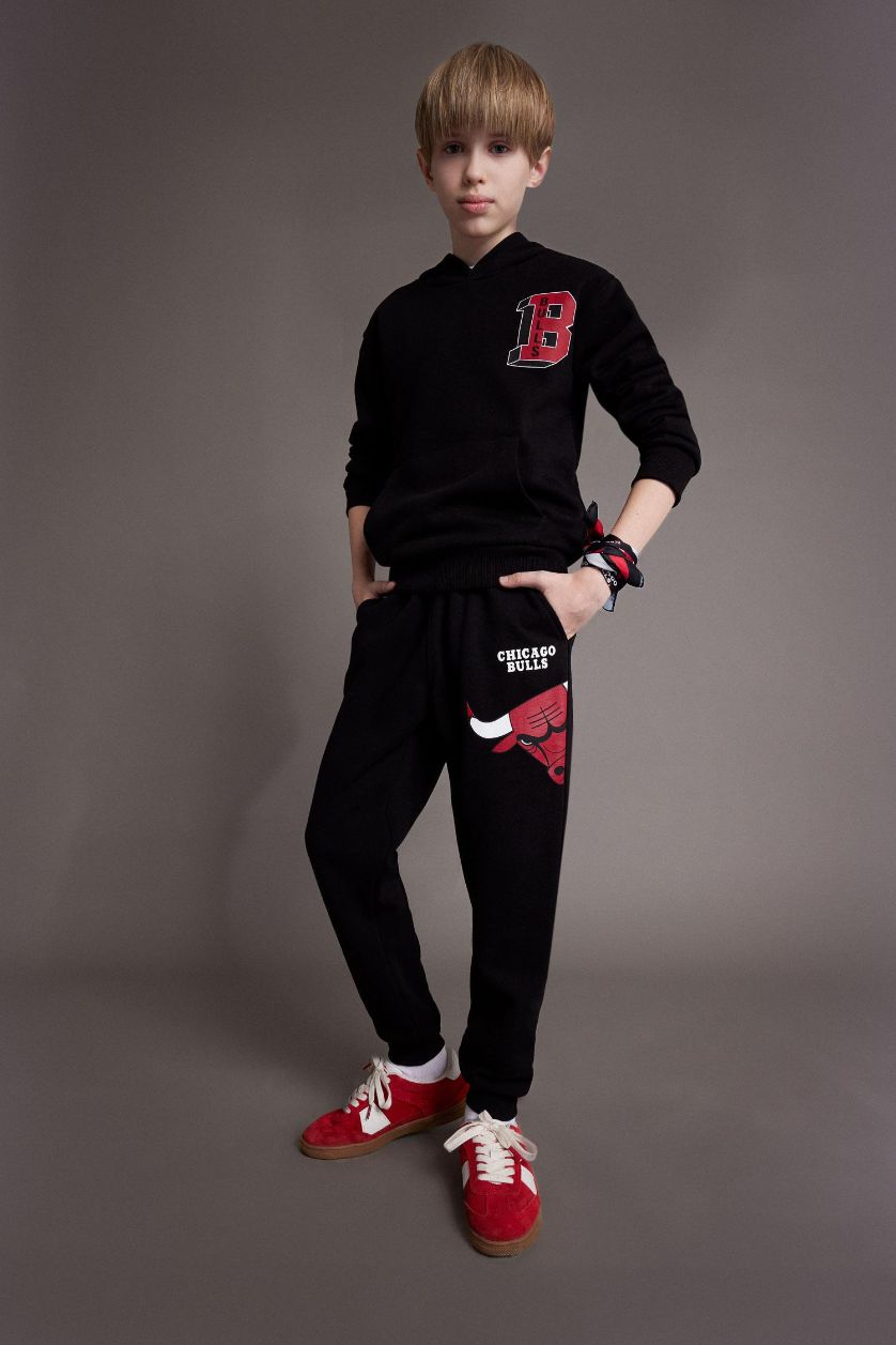 Erkek Çocuk - Genç Erkek Siyah Erkek Çocuk NBA Chicago Bulls Beli Paçası Lastikli Jogger Eşofman Altı