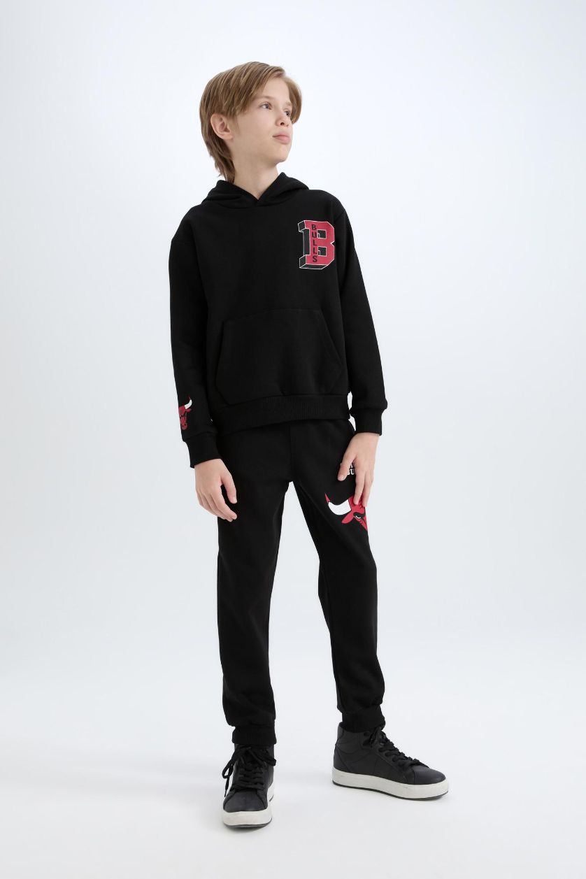 Erkek Çocuk - Genç Erkek Siyah Erkek Çocuk NBA Chicago Bulls Beli Paçası Lastikli Jogger Eşofman Altı
