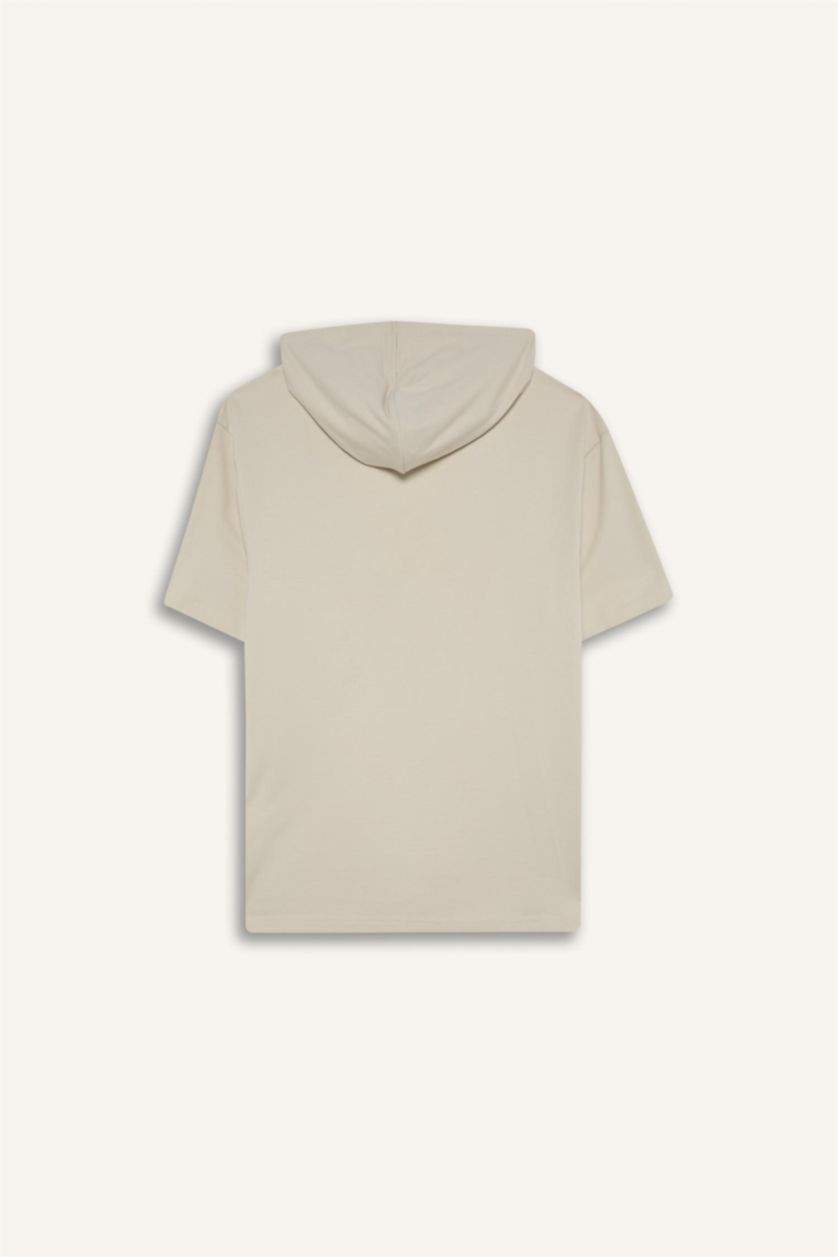 رجال اللون الحجري تي شيرت مطبوع قصة عادية بغطاء للرأس