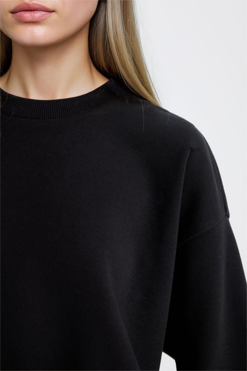 Kadın Siyah Regular Fit 2'li Takım Sweatshirt Beli Lastikli Jogger Eşofman Altı