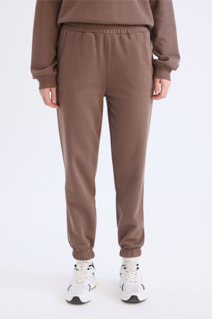 Kadın Koyu Kahve Regular Fit 2'li Takım Sweatshirt Beli Lastikli Jogger Eşofman Altı
