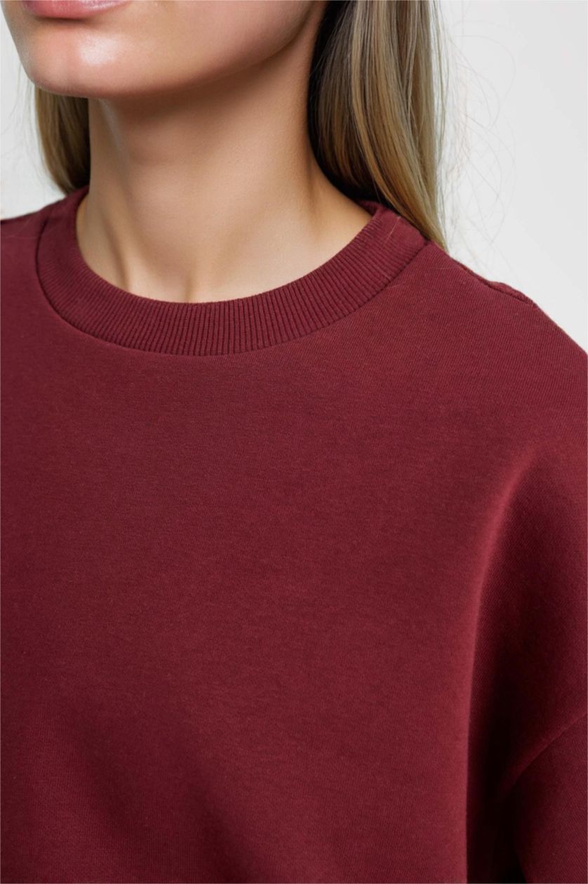 Kadın Koyu Bordo Regular Fit 2'li Takım Sweatshirt Beli Lastikli Jogger Eşofman Altı