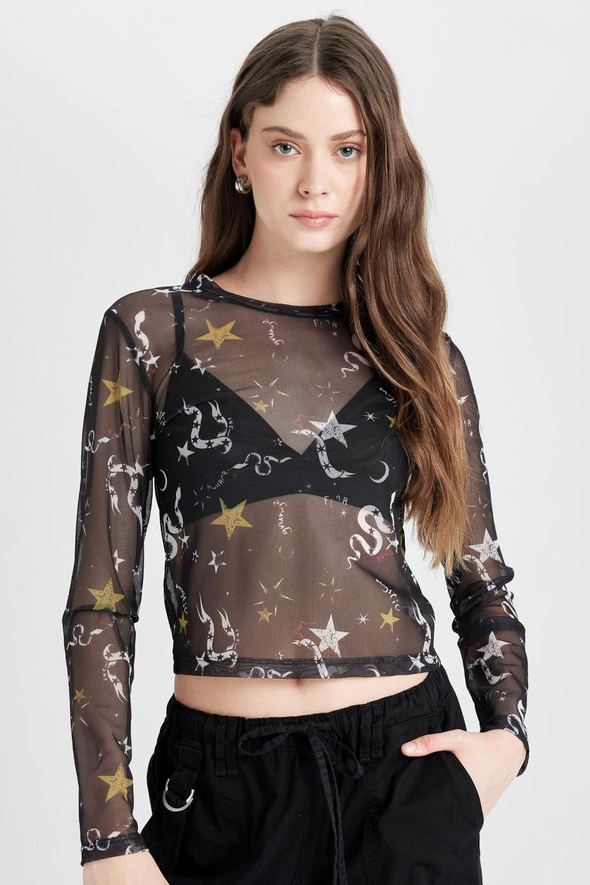 نساء أسود تيشيرت اسود نص ردن تول سليم فيت