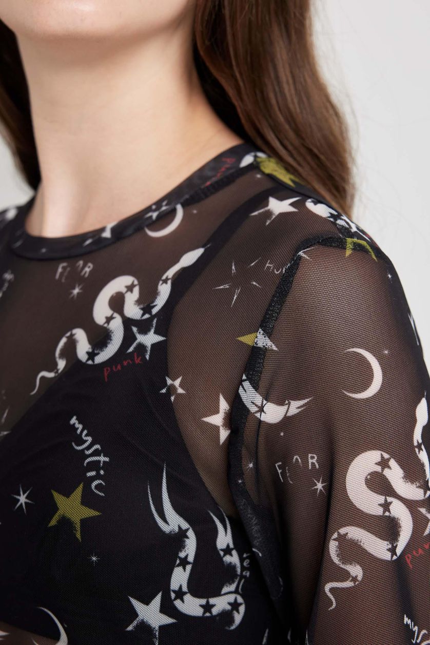 نساء أسود تيشيرت اسود نص ردن تول سليم فيت