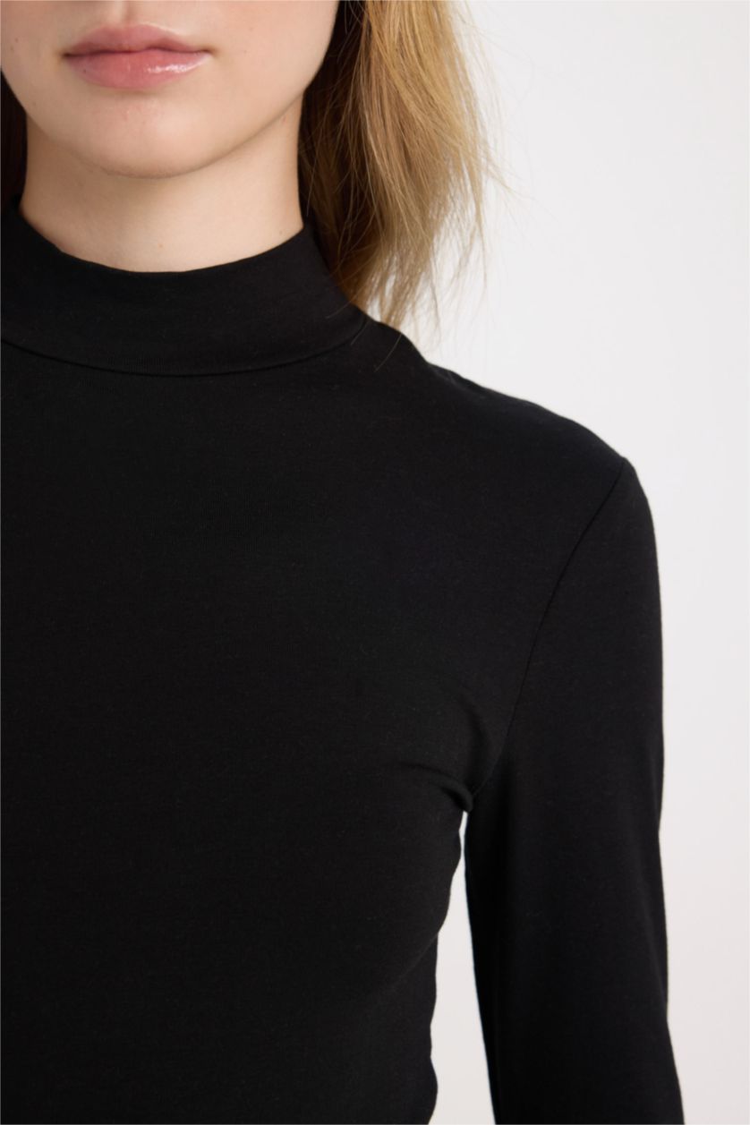 FEMME Noir Body à col roulé basique et à manches longues