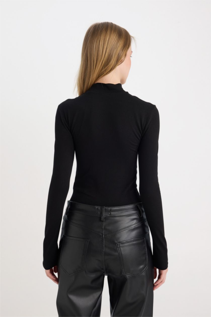 FEMME Noir Body à col roulé basique et à manches longues