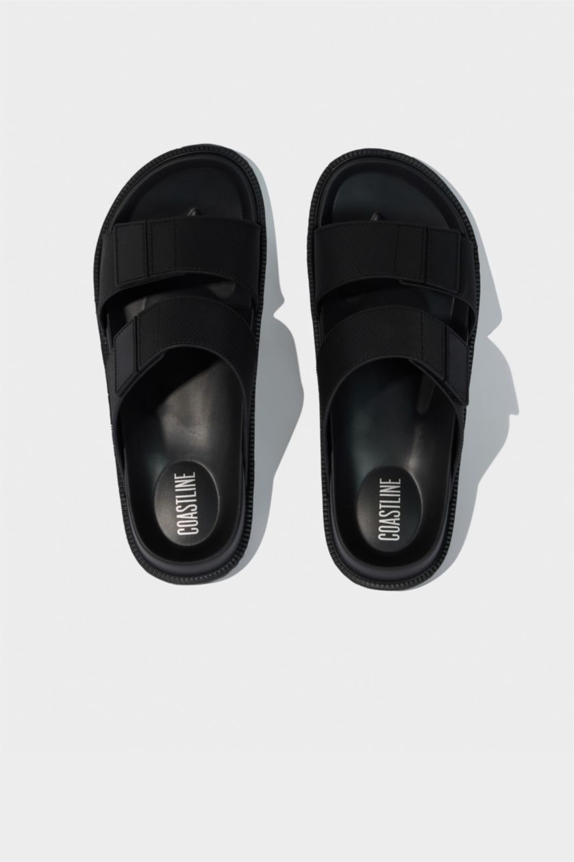 رجالي أسود شبشب رجالي بكعب مسنن بشريط مزدوج