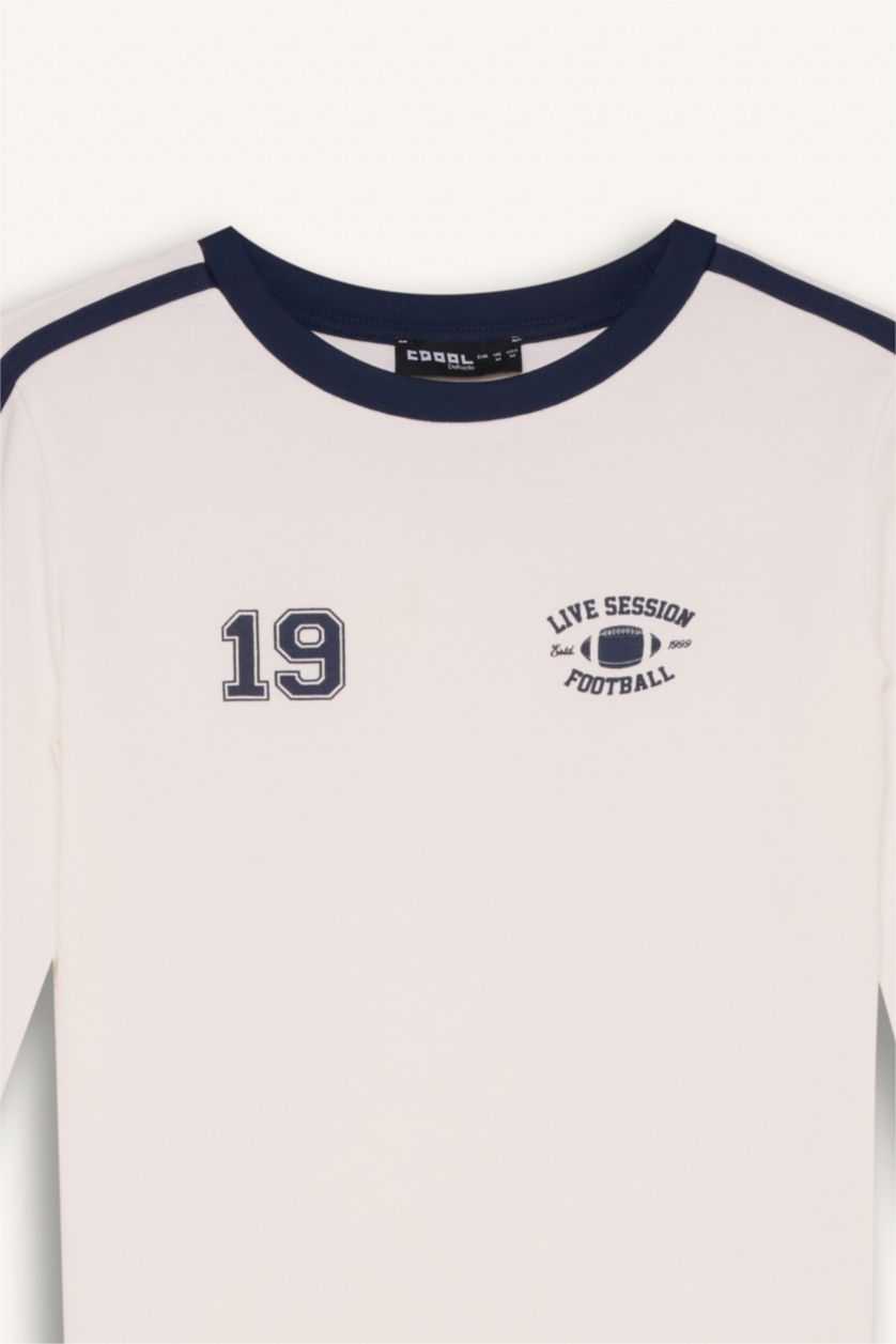 WOMAN White Fitted Body Fitting Printed Ribbed Long Sleeve T-Shirt