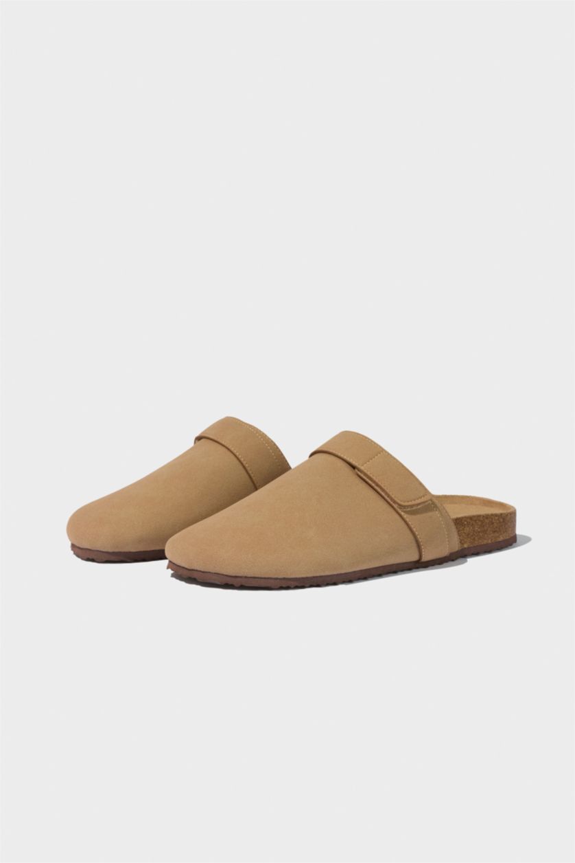 MAN Beige Man Flat Sole Faux Leather Slippers