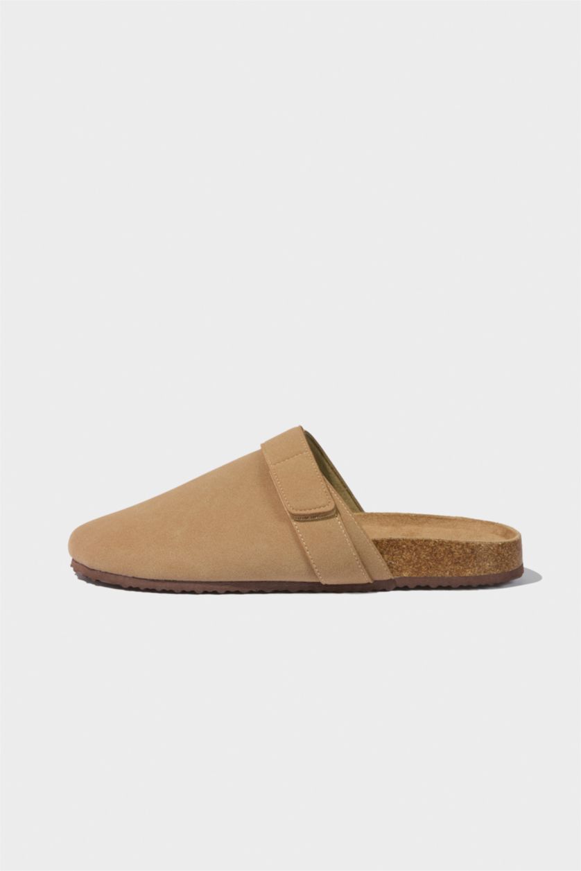 MAN Beige Man Flat Sole Faux Leather Slippers