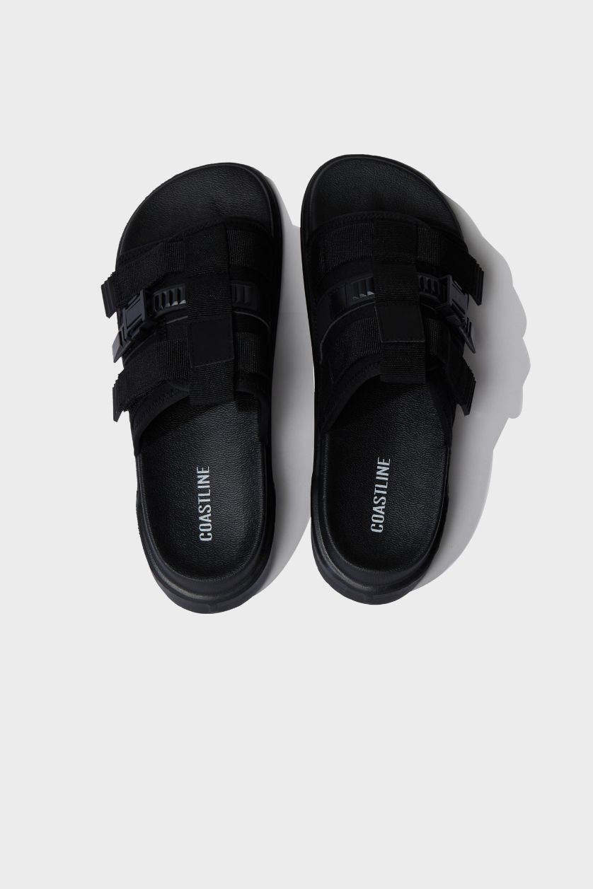 رجال أسود شبشب رجالي بكعب مسطح بشريط مفرد