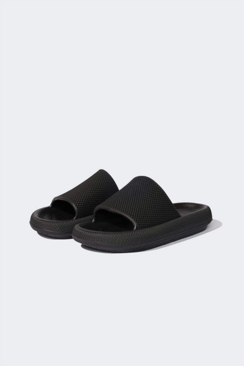 MAN Black Man Flat Sole Single Banded Eva Slippers
