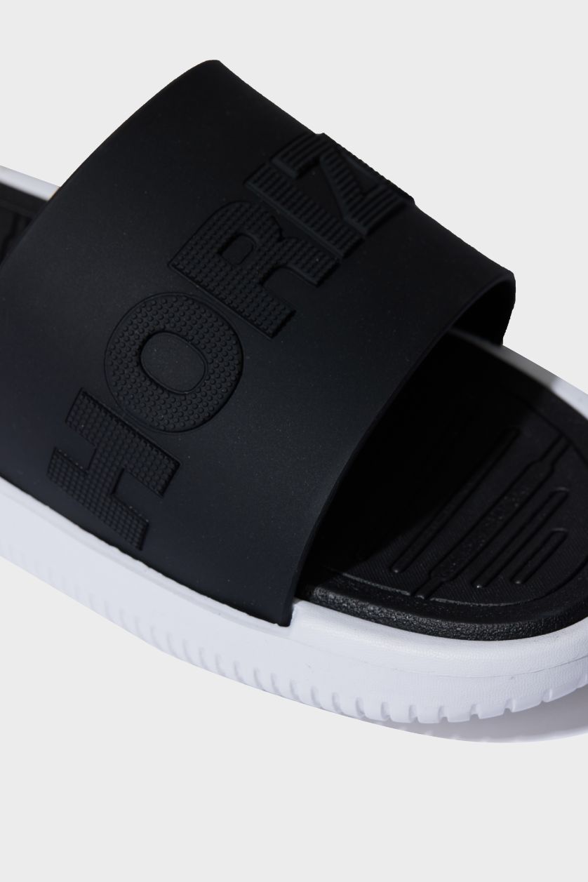 MAN Black Man Flat Base Single Band Faux Leather Slippers