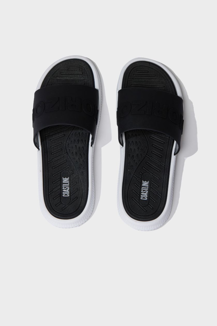 MAN Black Man Flat Base Single Band Faux Leather Slippers