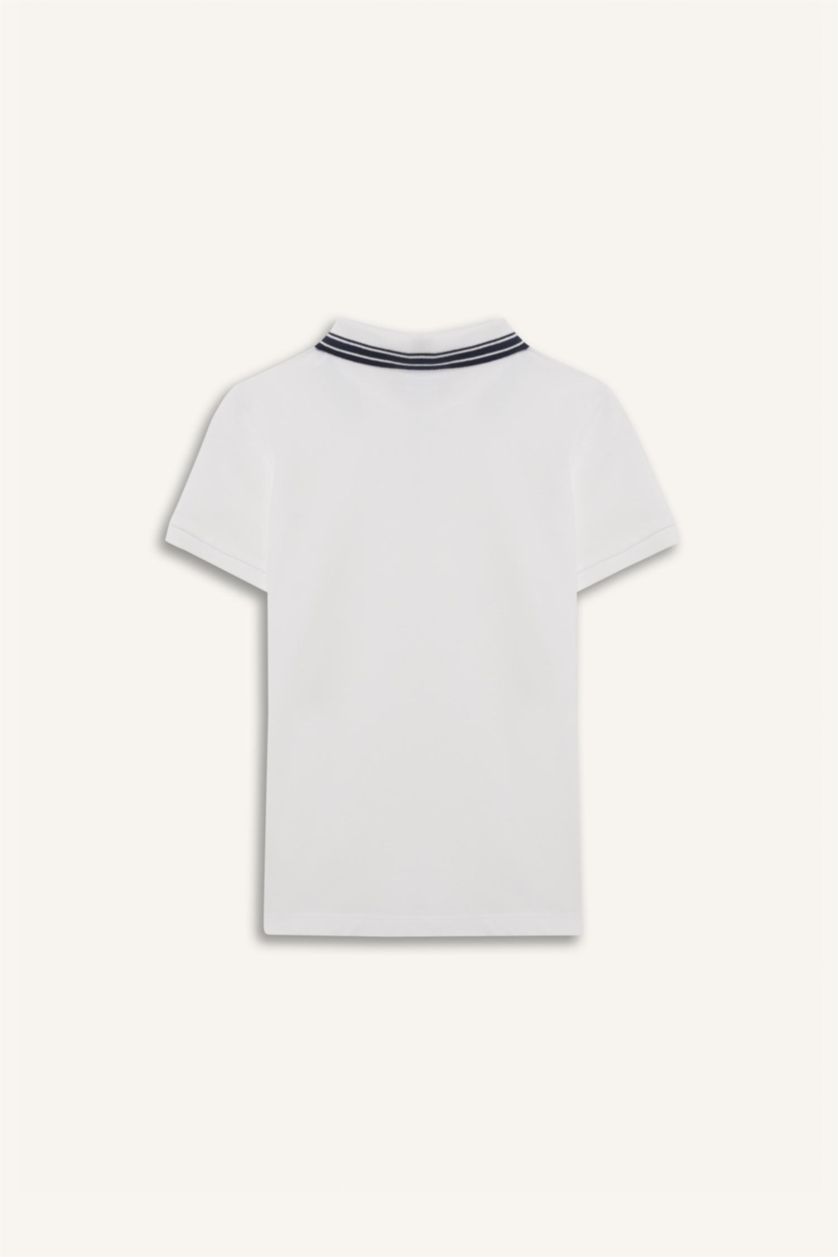 Erkek Çocuk - Genç Erkek Beyaz Polo Yaka Nakışlı Pike Kısa Kollu Tişört Erkek Çocuk