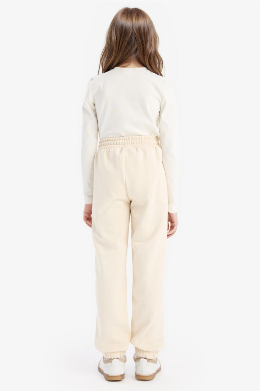 بناتي اللون الحجري بنطلون سويت بانتس بناتي جوجر قطن