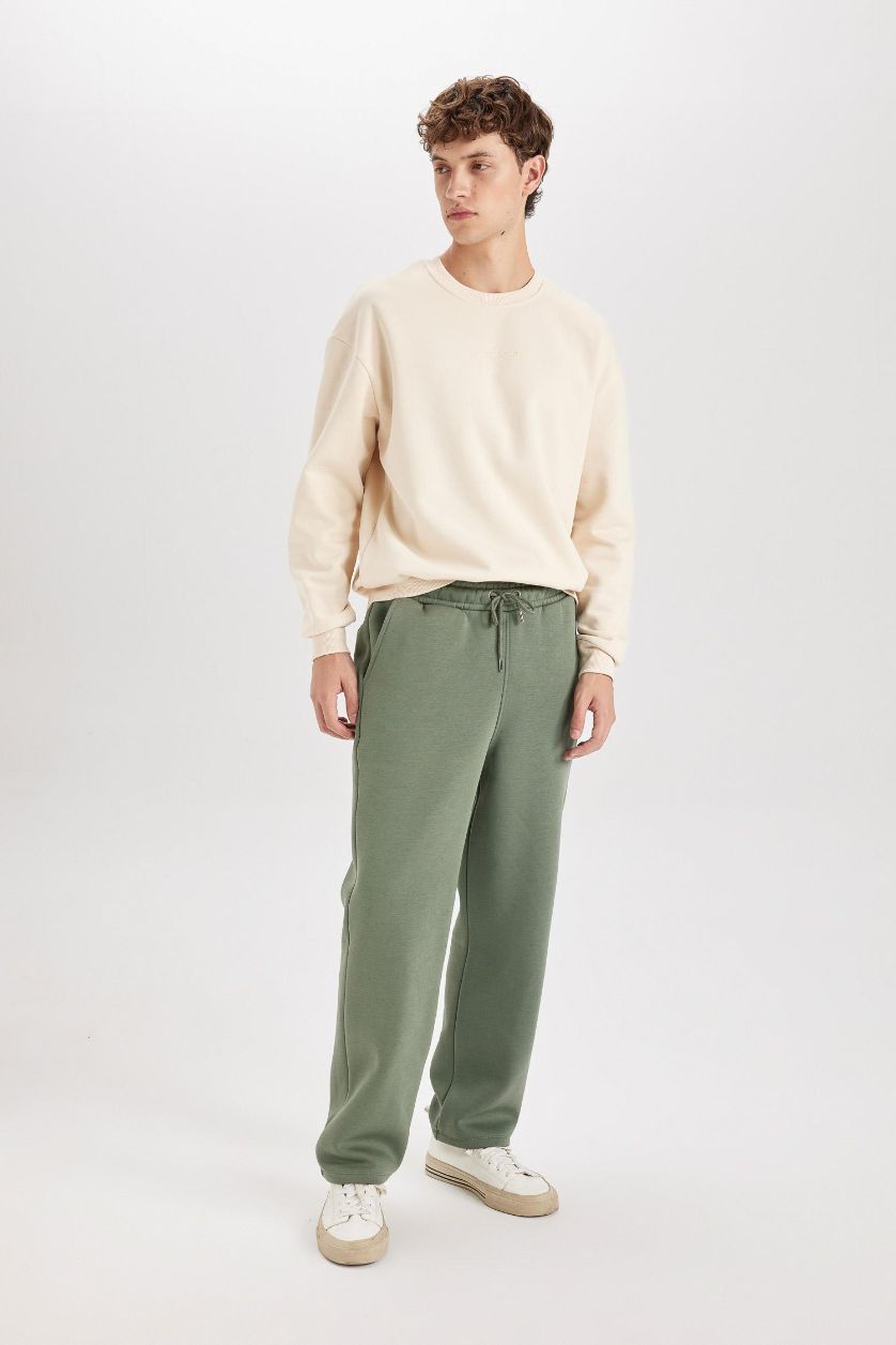 رجال كاكي سروال سويت بانتس قماش سميك قصة مريحة بثلاثة جيوب