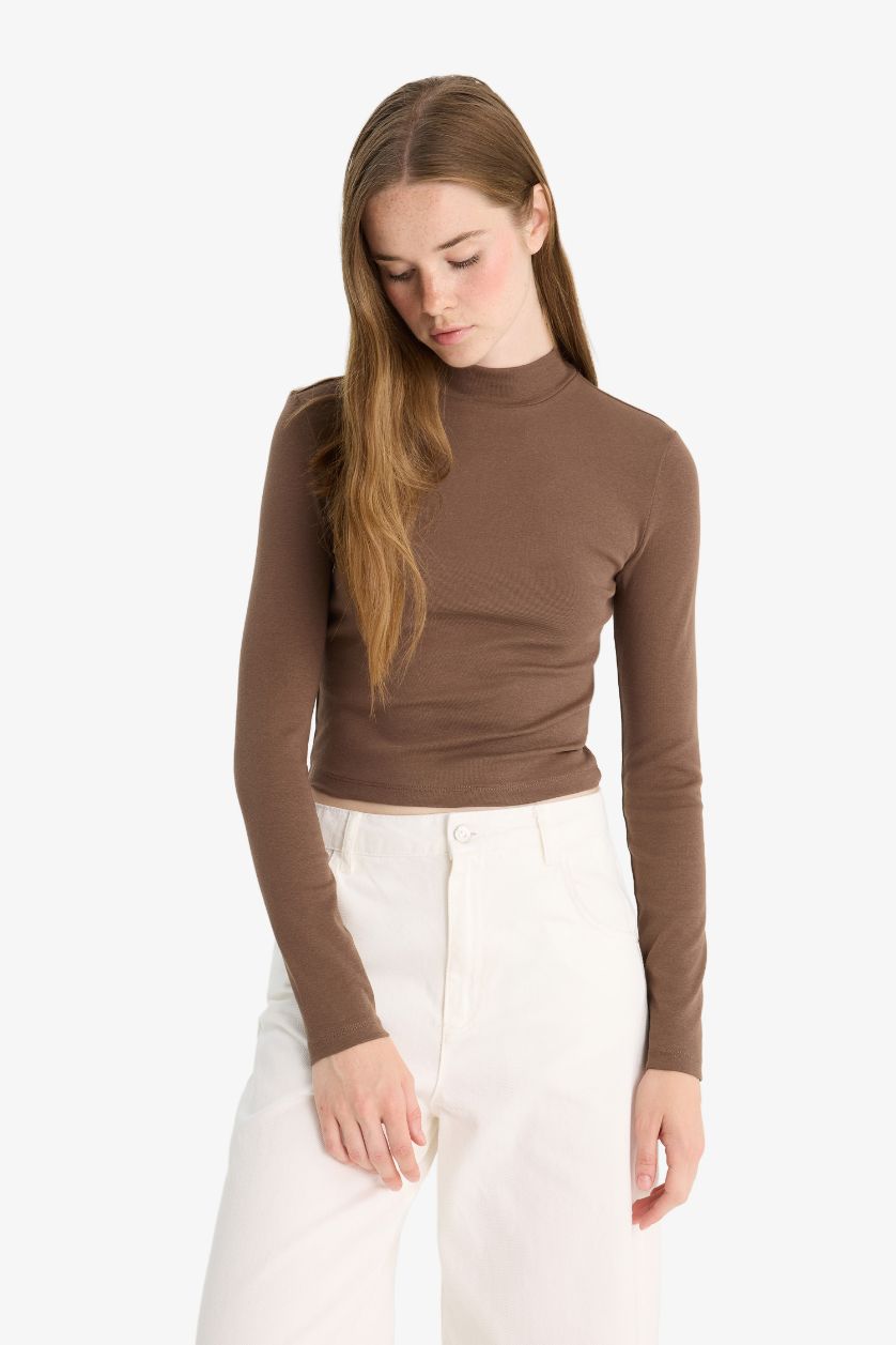 Женщины Коричневый Облегающая Водолазка С Длинными Рукавами Из Модала