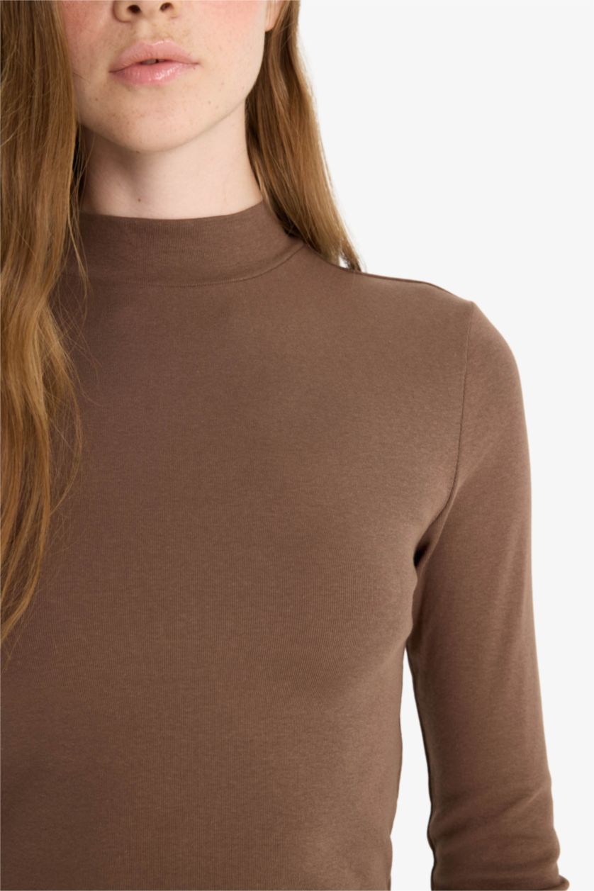 Женщины Коричневый Облегающая Водолазка С Длинными Рукавами Из Модала