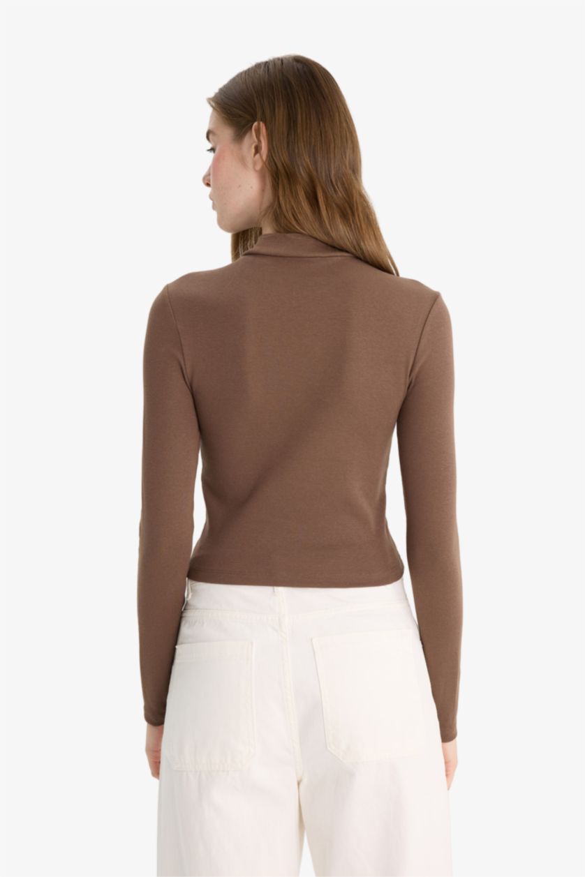 Женщины Коричневый Облегающая Водолазка С Длинными Рукавами Из Модала