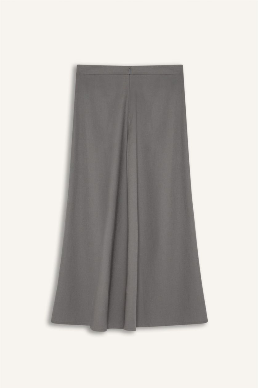 Woman Grey A Cut Normal Waist Linen Blend Maxi Skirt
